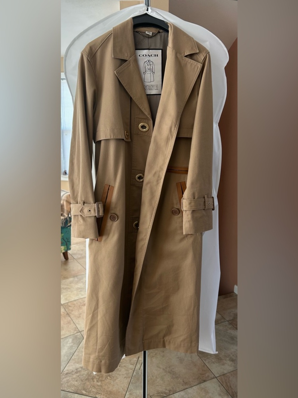 Cotton Trench Coat With Leather Trim 0